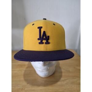 New Era Mens Los Angeles Dodgers Fitted Hat 7 1/2 Yellow purple 59Fifty